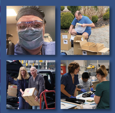 square with four images of health professionals helping during COVID-19 pandemic